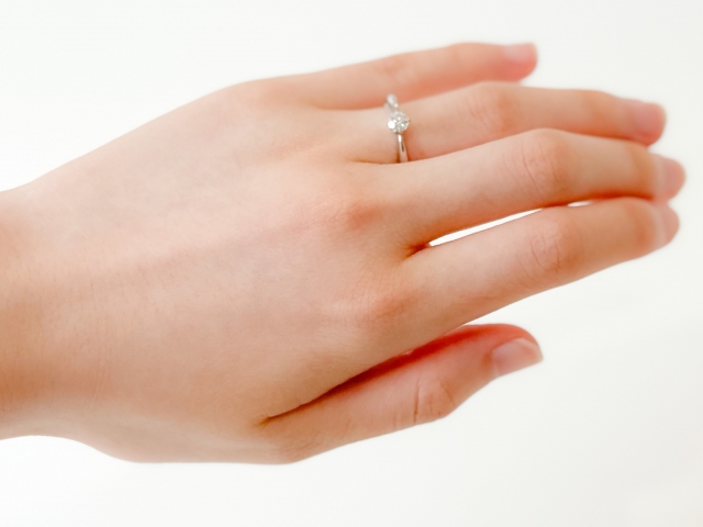 結婚指輪をはめた女性の手